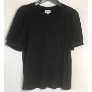 Aware Top Ribbed Puff Sleeve Small Blouse Short Sleeve Black